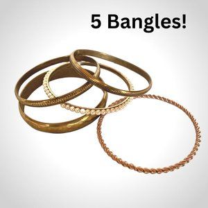 5 Decorative Bracelet / Bangles Bronze Tone - Pearls 2 3/4" Inside Diameter
